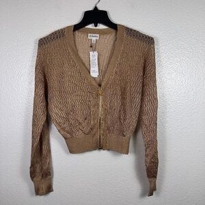 The Drop Tan Open Knit Zip Front Crop Sweater. Sz M.